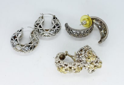 (3) PAIR VTG STERLING PIERCED EARRINGS