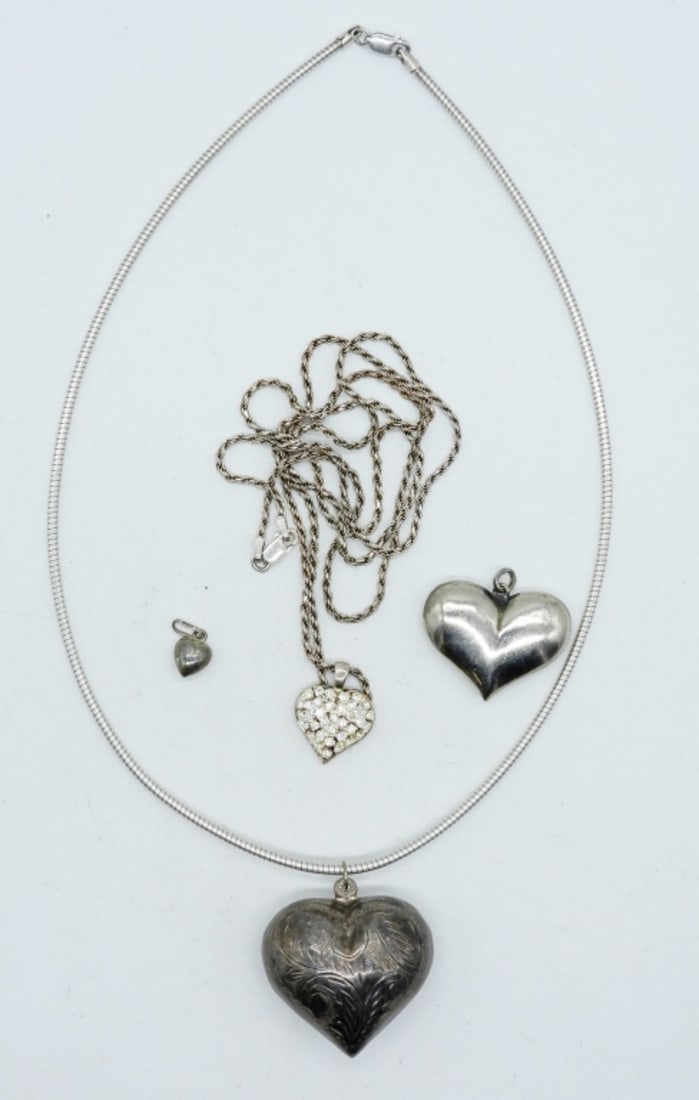 STERLING HEART PENDANTS & 2 CHAINS (1 of 2)