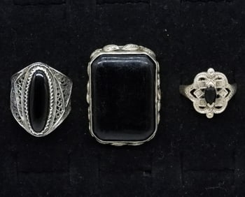 (3) VTG STERLING BLACK ONYX RINGS
