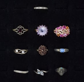 (10) STERLING FASHION GEMSTONE RINGS