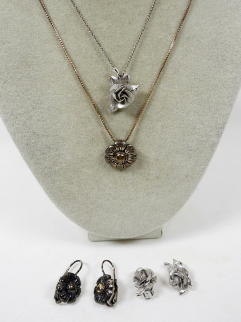 2 VTG STERLING FLOWER NECKLACE AND EARRING SETS (1 of 2)