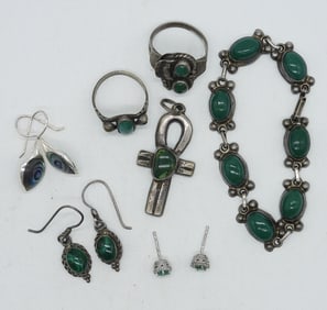 GREEN TURQUOISE, MALACHITE EARRINGS, BRACELET +
