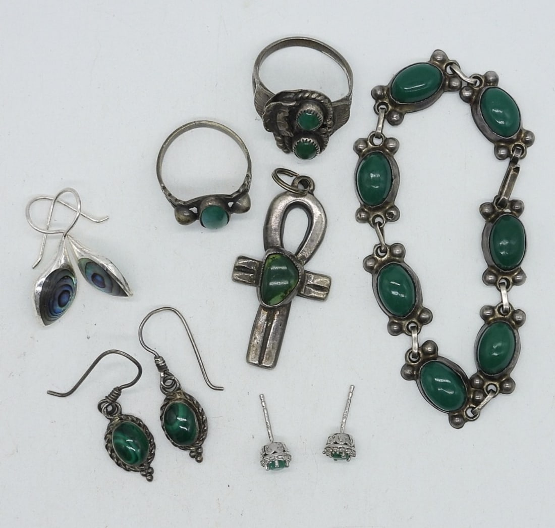 GREEN TURQUOISE, MALACHITE EARRINGS, BRACELET + (1 of 2)