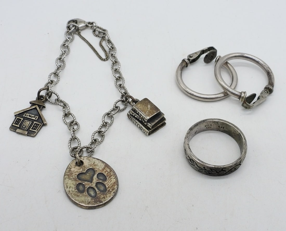 VTG 925 CHARM BRACELET, EARRINGS, RING (1 of 2)