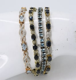 (4) SAPPHIRE, BLUE TOPAZ BRACELETS 925