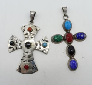 (2) TAXCO STERLING CROSS PENDANTS