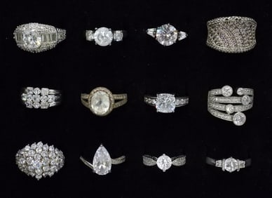 (12) STERLING BRIDAL STYLE RINGS