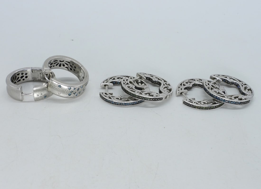 (3) 925 DIAMOND/MOISSANITE EARRINGS: THREE PAIR OF STERLING DIAMOND & MOISSANITE PIERCED EARRINGS. ABSOLUTELY GORGEOUS! CLASPS NEED TO BE TIGHTENED! (19 DWT)