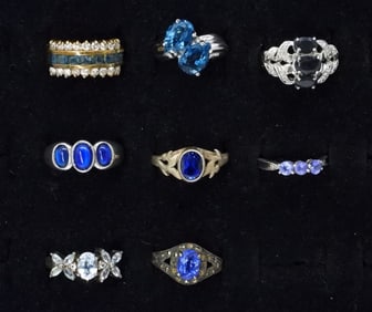 (8) BLUE GEMSTONES 925 RINGS