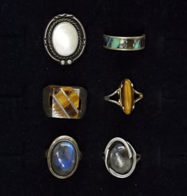 (6) VTG 925 TIGERS EYE / LABRADORITE RINGS