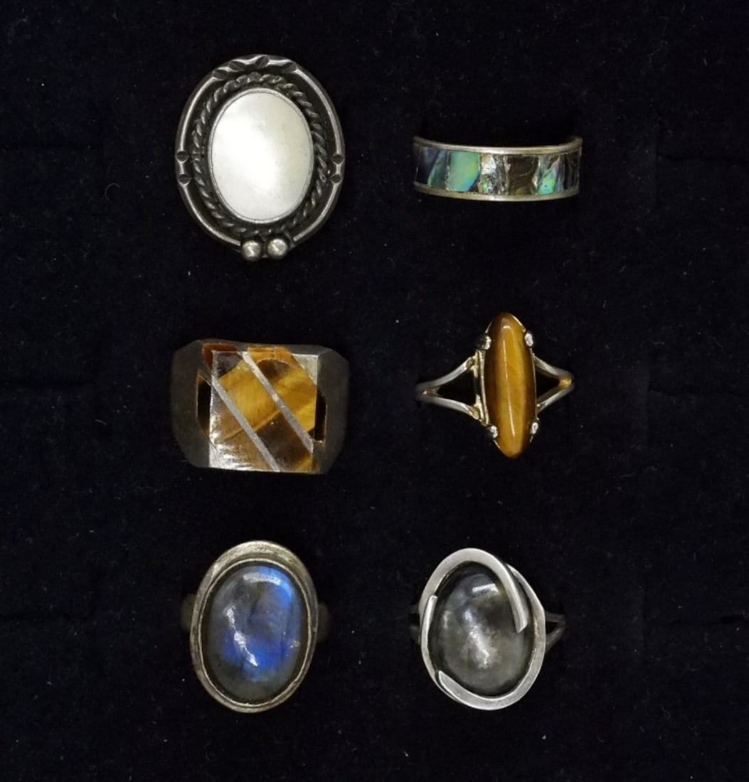 (6) VTG 925 TIGERS EYE / LABRADORITE RINGS (1 of 2)