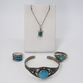 VTG TURQUOISE RINGS, NECKLACE, BRACELET