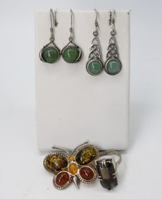 JADE, AMBER, SMOKEY QUARTZ JEWELRY 925