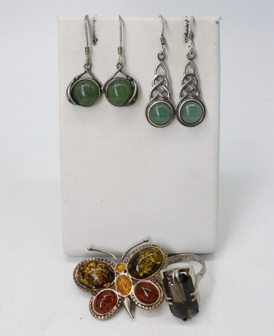 JADE, AMBER, SMOKEY QUARTZ JEWELRY 925 (1 of 3)