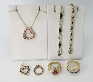 GOLD TONE 925 RUBY SAPPHIRE SETS