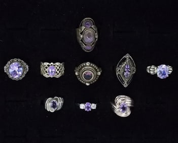 (9) VTG STERLING AMETHYST RINGS & TAXCO