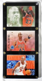 3 MICHAEL JORDAN CARD LOT IN CARD PLAQUE