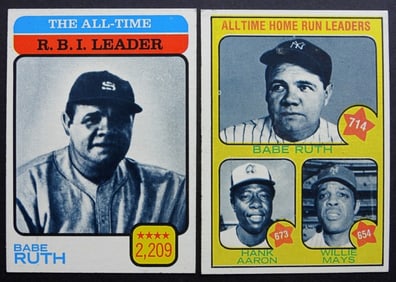 1973 TOPPS #1 & #474 BABE RUTH CARDS