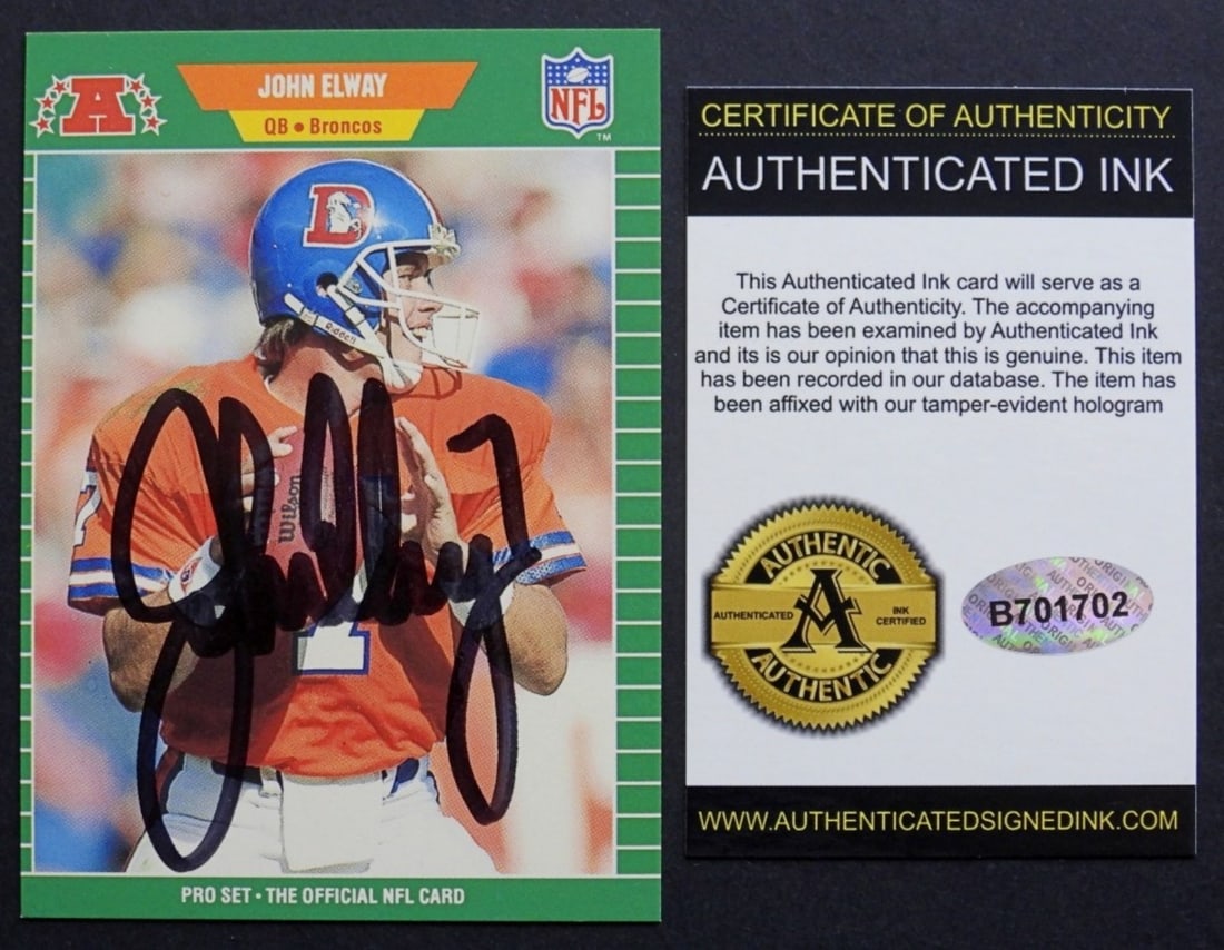 JOHN ELWAY SIGNED FOOTBALL CARD: COA by AUTHENTIC INK / UNVERIFIED