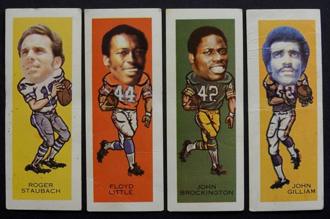 (4) 1973 NABISCO SUGAR DADDY FOOTBALL: ROGER STAUBACH, JLOYD LITTLE, JOHN BROCKINGTON, JOHN GILLIAM - GOOD/EX