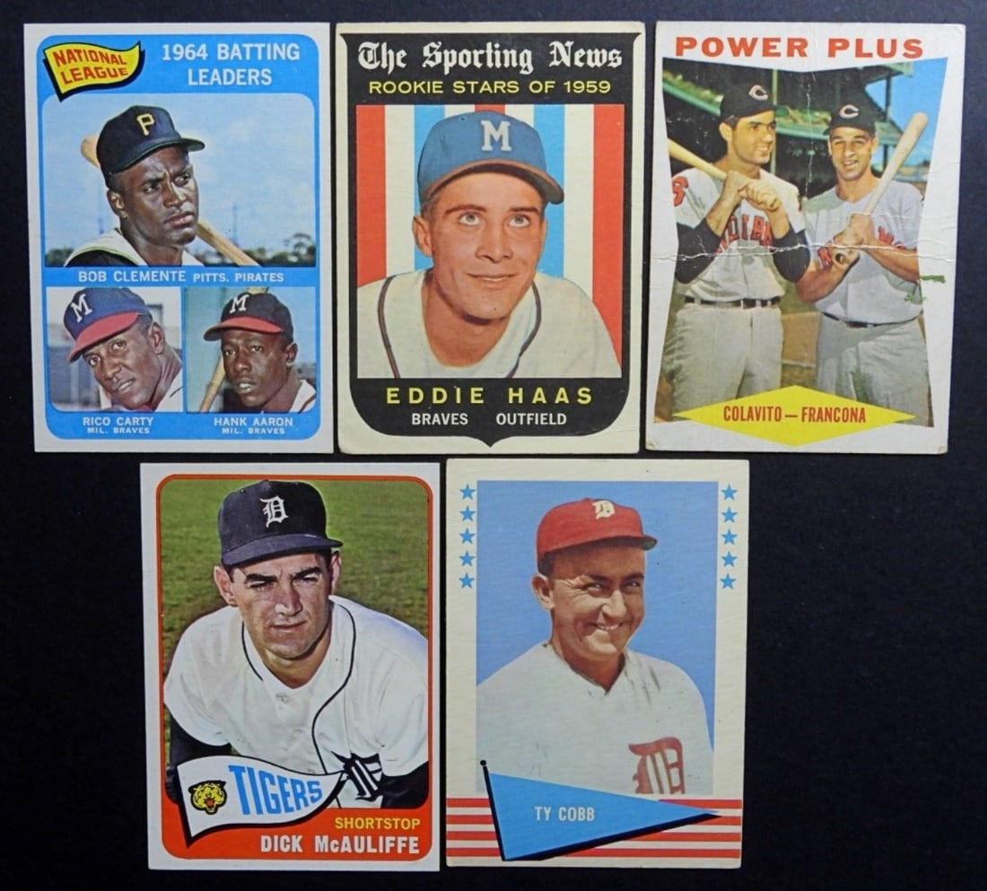 (5) BASEBALL 1960's STAR & SEMI-STAR LOT: 1965 T #2 BATTING LDRS EX & MORE (POWER PLUS fair) REST NICE