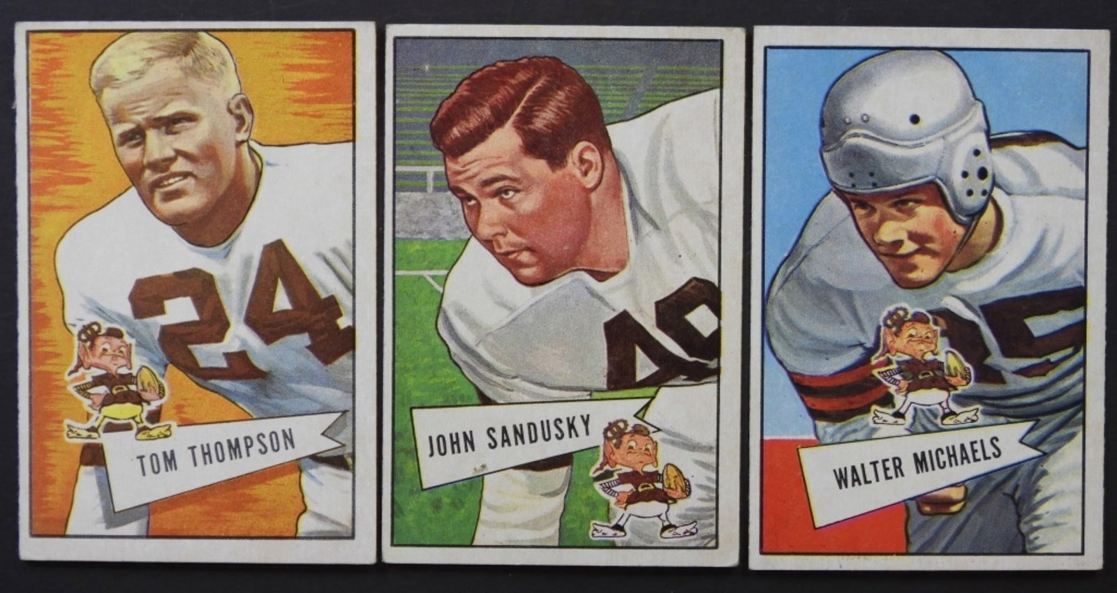 (3) '52 BOWMAN LG CLEVELAND BROWNS: #26 THOMPSON, #50 SANDUSKY, #62 EDWARD - NICE EX/VGEX