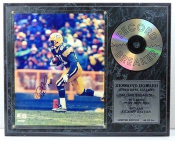 DESMOND HOWARD SIGNED RECORD BREAKER PLAQUE