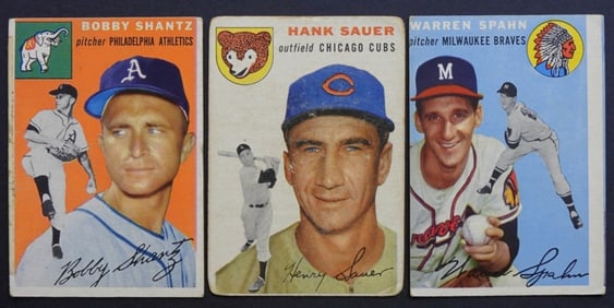 (3) 1954 TOPPS SEIM-STARS - WARREN SPAHN