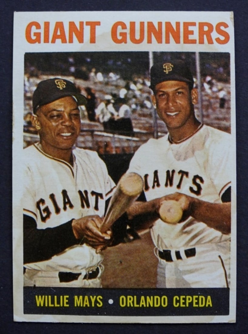 1964 TOPPS #306 GIANT GUNNERS: MAYS/CEPEDA - STAINED VG