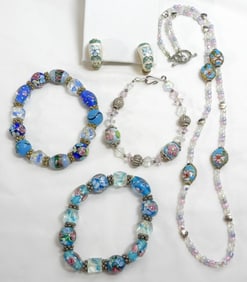 CLOISONNE & GLASS FLORAL JEWELRY LOT