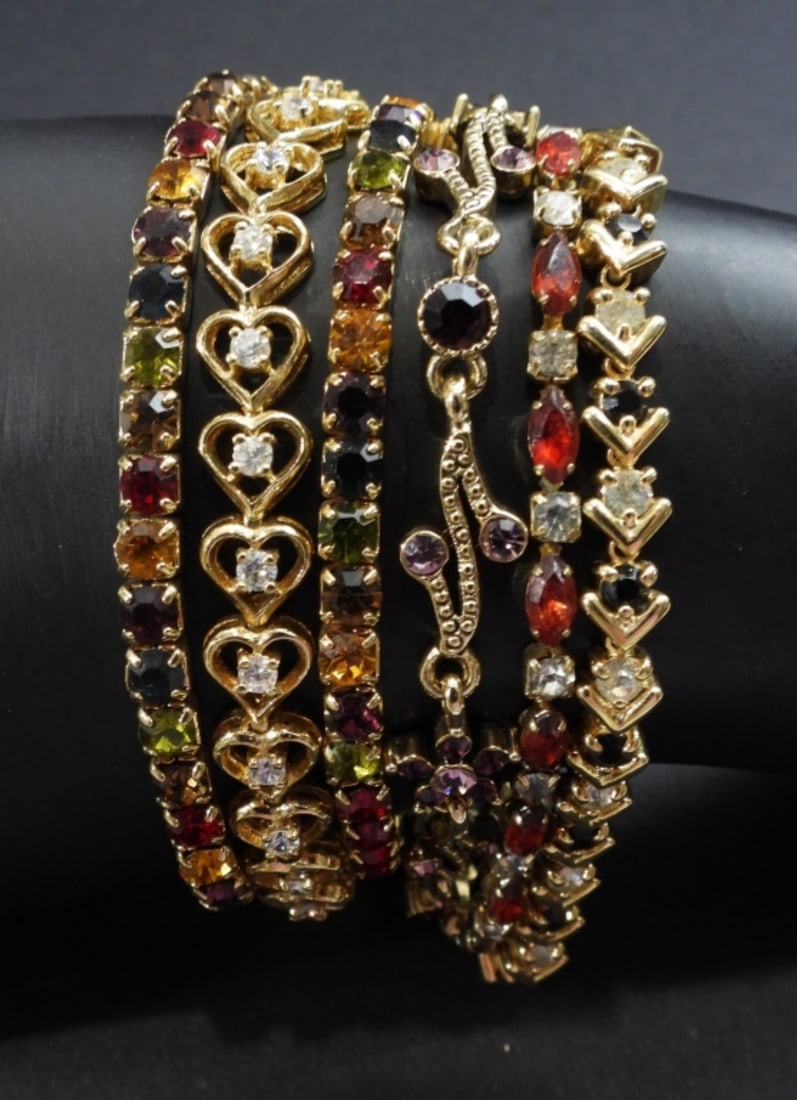(6) RHINESTONE FASHION BRACELETS: VARIOUS STYLES & SIZES