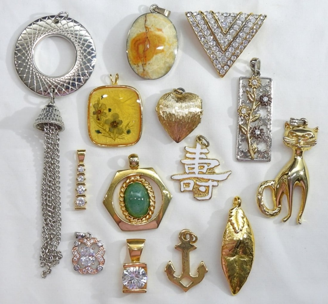 (14) FUN FASHION PENDANTS - NICE: JUST NEED TO ADD CHAINS!