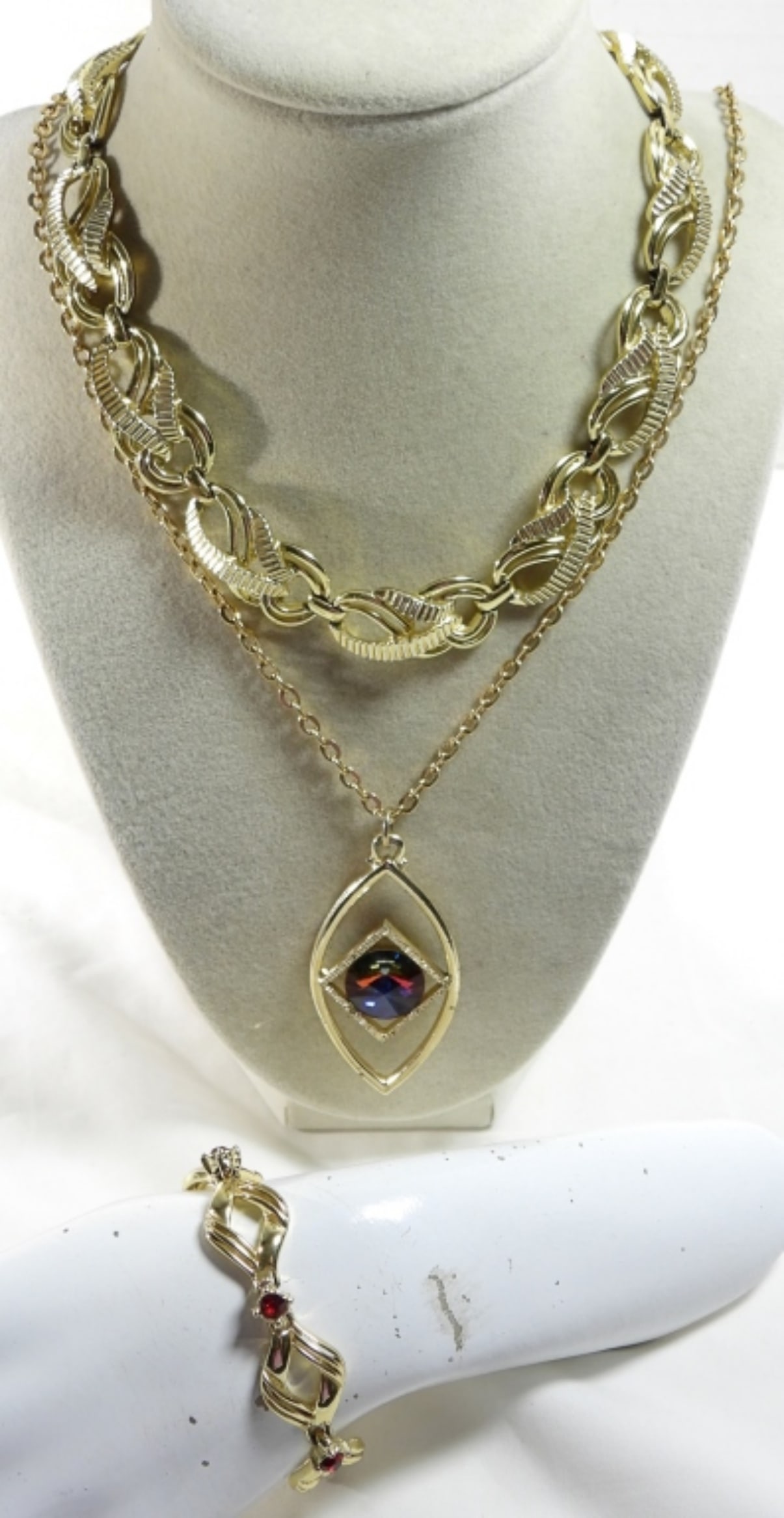 CORO BRACELET, TRIFARI NECKLACE plus: SARAH COVENTRY RAINBOW STONE NECKLACE - NICE VINTAGE LOT