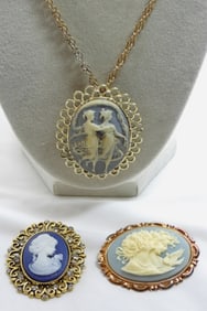(3) BLUE TONE CAMEO PINS / PENDANTS
