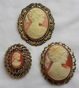 (3) CAMEO PINS - PRETTY ROSE TONES