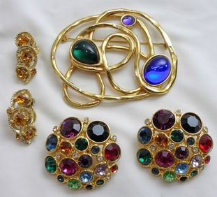 SIGNED M.JENT BROOCH, (2) CLIP-ON