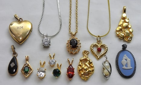 (14) SMALL PENDANTS with (3) CHAINS