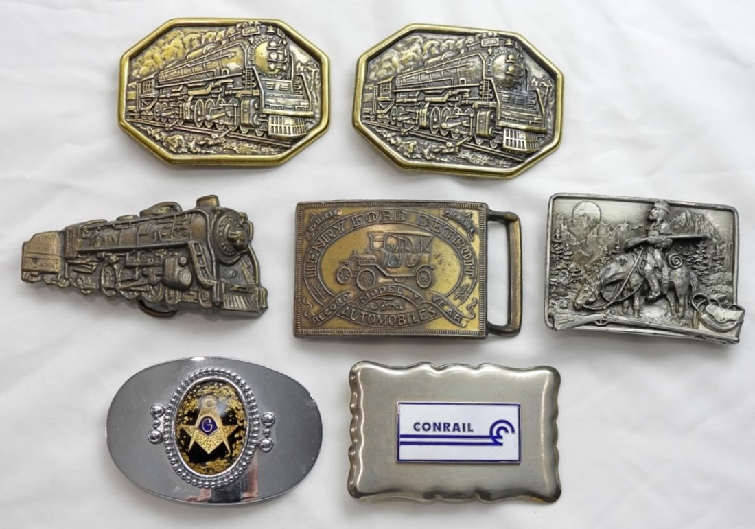 (7) BELT BUCKLES with TRAINS & MORE: NICE LOT of TRAIN BUCKLES & SOUTHWEST STYLE