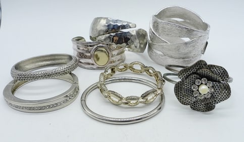 8 SILVER TONE FASHION BRACELETS