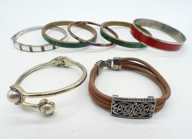 7 BRACELETS - CLOISONNE, INLAY & MORE