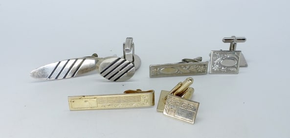 3 PAIR OF MATCHING TIE CLIPS / CUFF LINKS