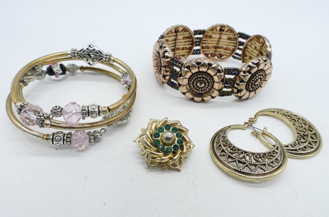 BRACELETS, EARRINGS & PIN - GOLD TONE (1 of 1)