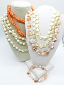 PEARL & SHELL NECKLACES & BRACELET
