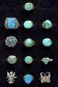 13 AMAZING TEAL WESTERN STYLE RINGS