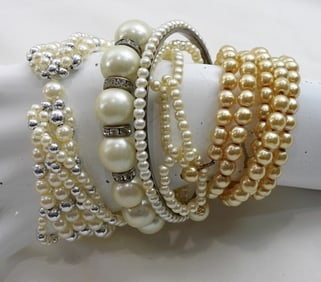 5 AMAZING BEAUTIFUL FAUX PEARL BRACELETS