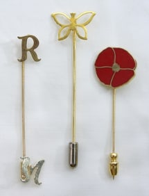 3 GOLD TONE DECORATIVE PINS