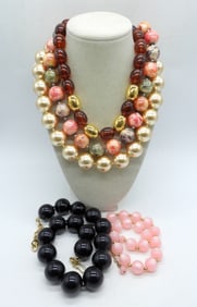 5 COSTUME LARGE BEADED NECKLACES