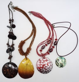 4 VINTAGE SHELL PENDANT NECKLACES