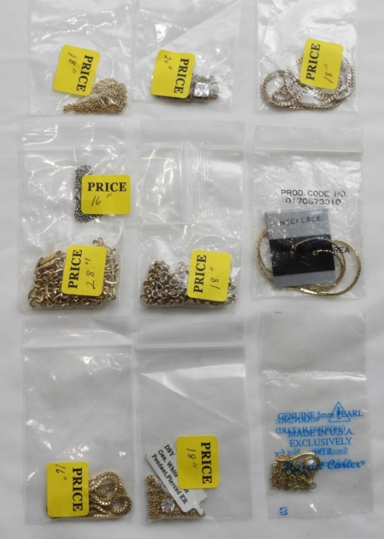 (9) 16'' OR LONGER GOLD TONE NECKLACES (1 of 2)