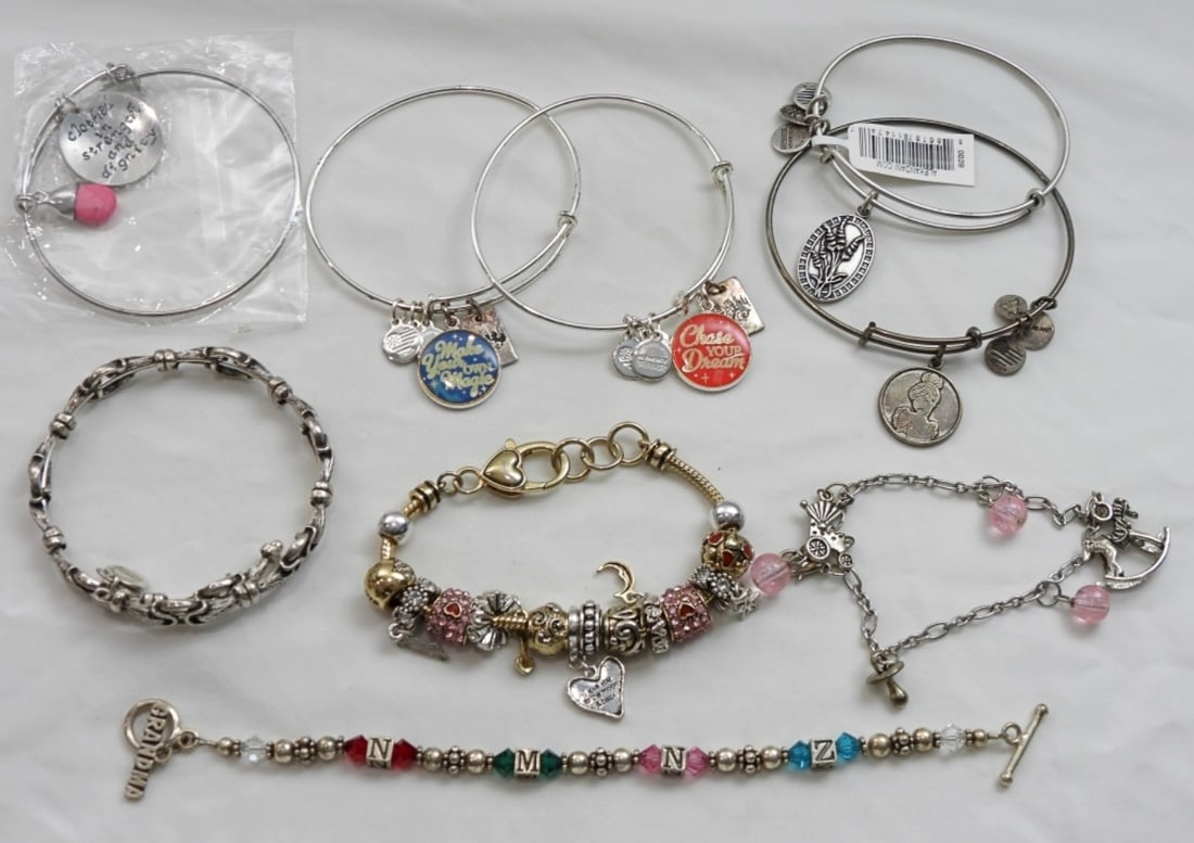 9 UNIQUE ALEX & ANI CHARM BRACELETS: 9 UNIQUE ALEX & ANI CHARM BRACELETS- MANY UNIQUE CHARMS